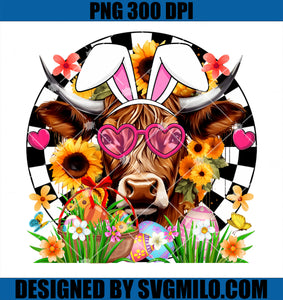 Cute Highland Cow With Bunny PNG, Ears Easter Eggs Easter Day PNG