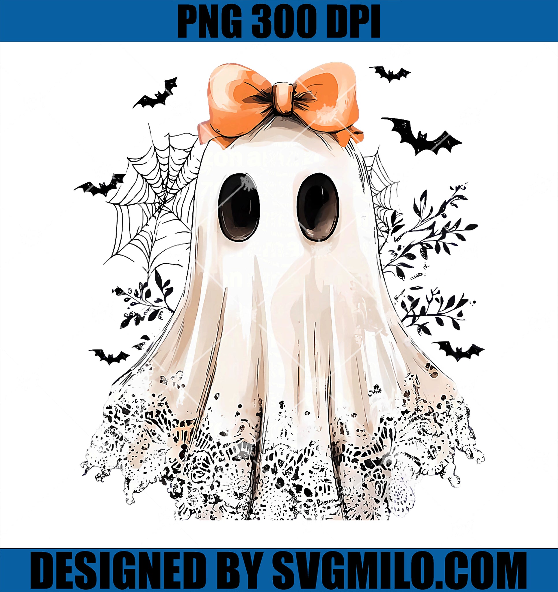 Cute Lace Ghost Boo Girly PNG, Bow Halloween PNG