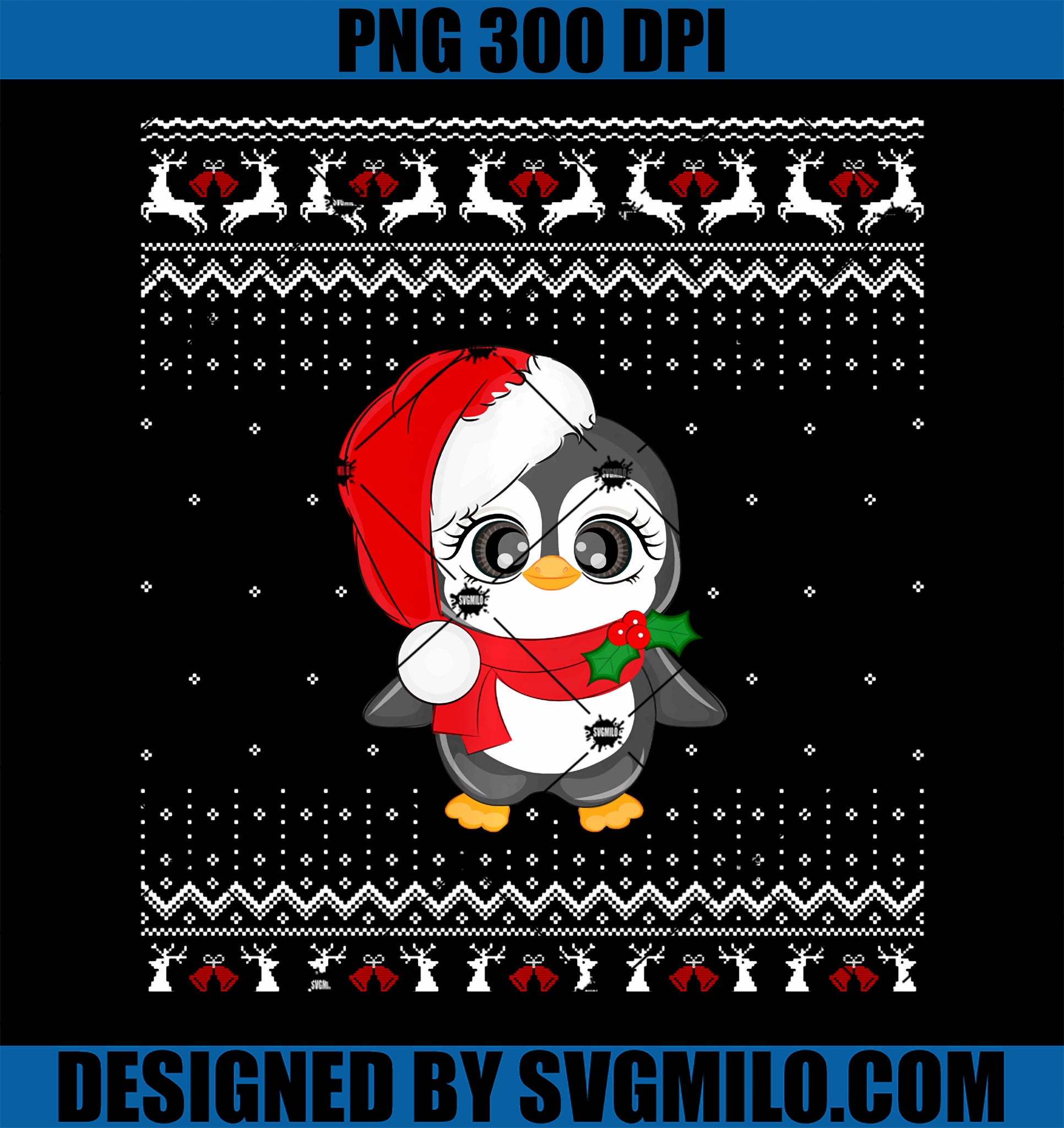 Cute Penguin Christmas Santa Hat Holiday PNG