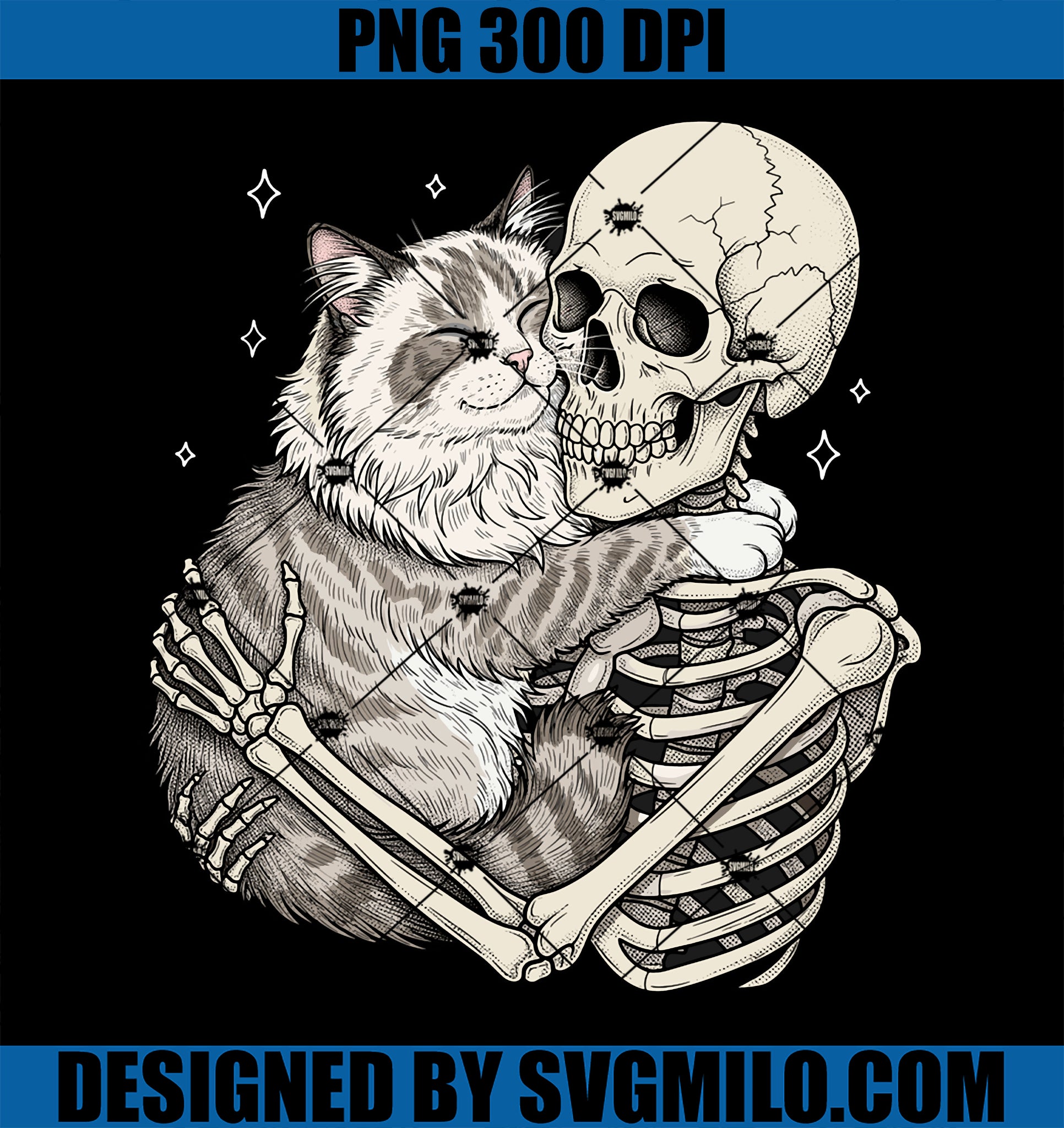 Cute Skeleton Hugging Cat Halloween PNG, Cat Lover Kitty Mom Dad PNG