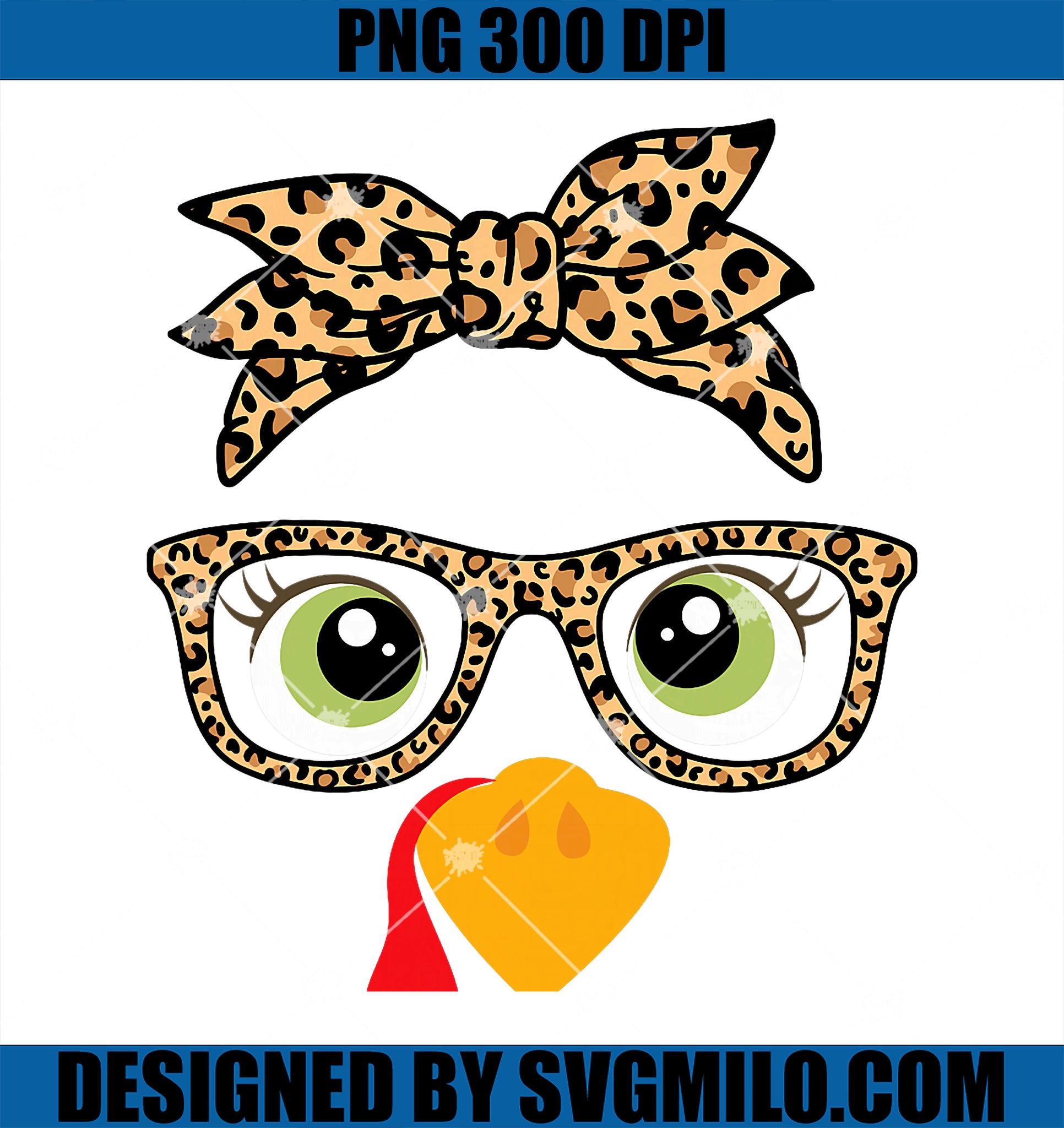 Cute Thanksgiving Turkey PNG, Face Leopard Glasses PNG