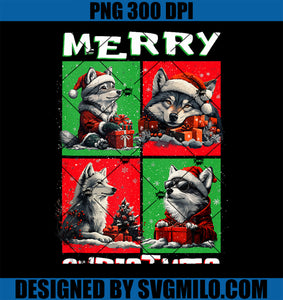 Cute Wolf Santa Animals Lover Merry Christmas Tree Lights PNG