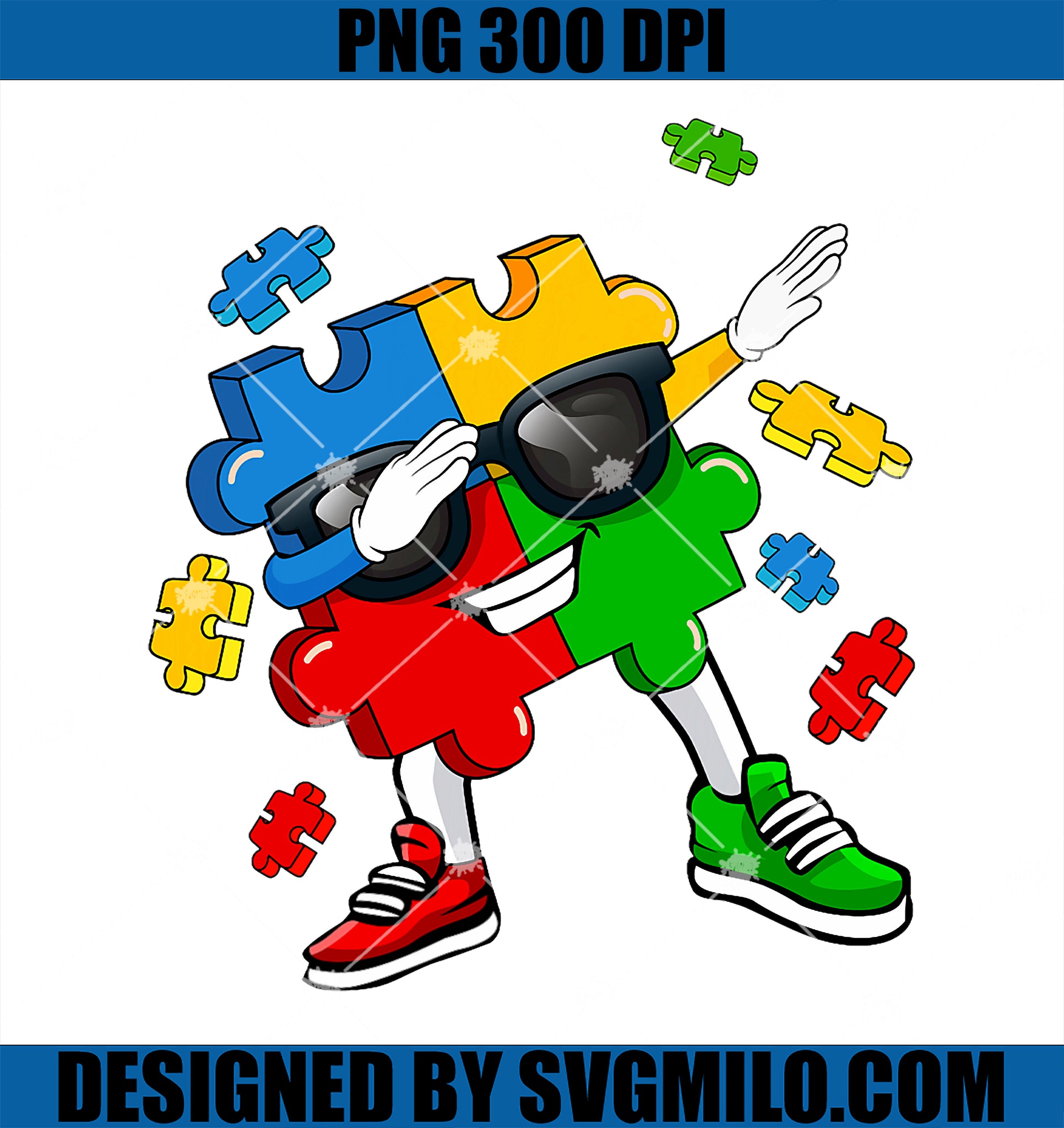 Dabbing Puzzle Piece Sunglasses Autism PNG, Autism PNG