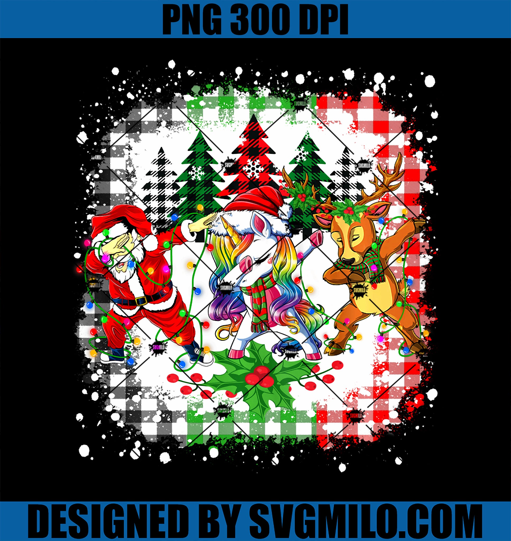 Dabbing Santa Friends Unicorn Reindeer Xmas Plaid Christmas PNG