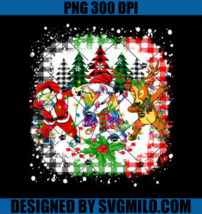 Dabbing Santa Friends Unicorn Reindeer Xmas Plaid Christmas PNG