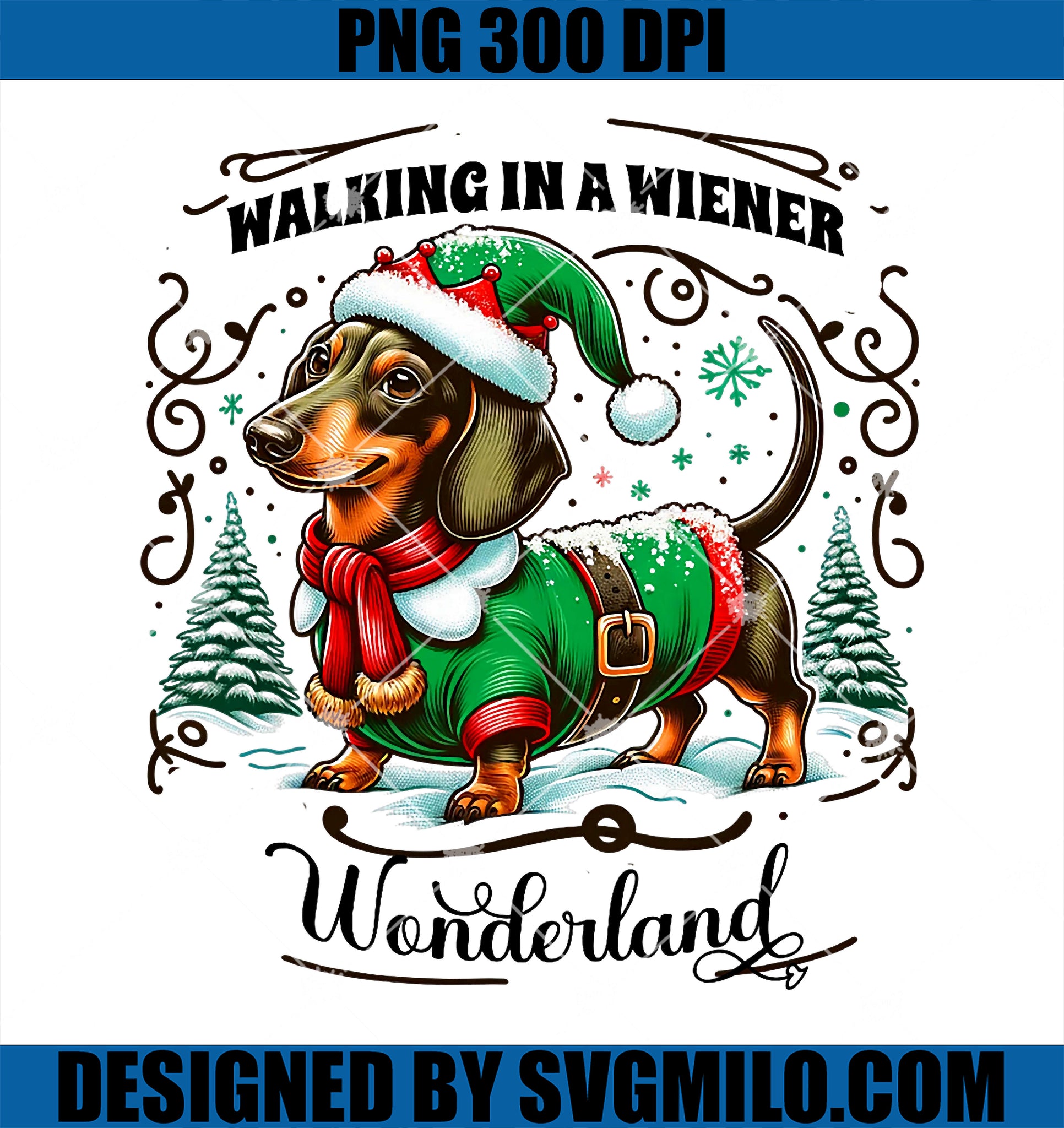 Dachshund Christmas Walking In A Wiener Wonderland Cute Dog PNG