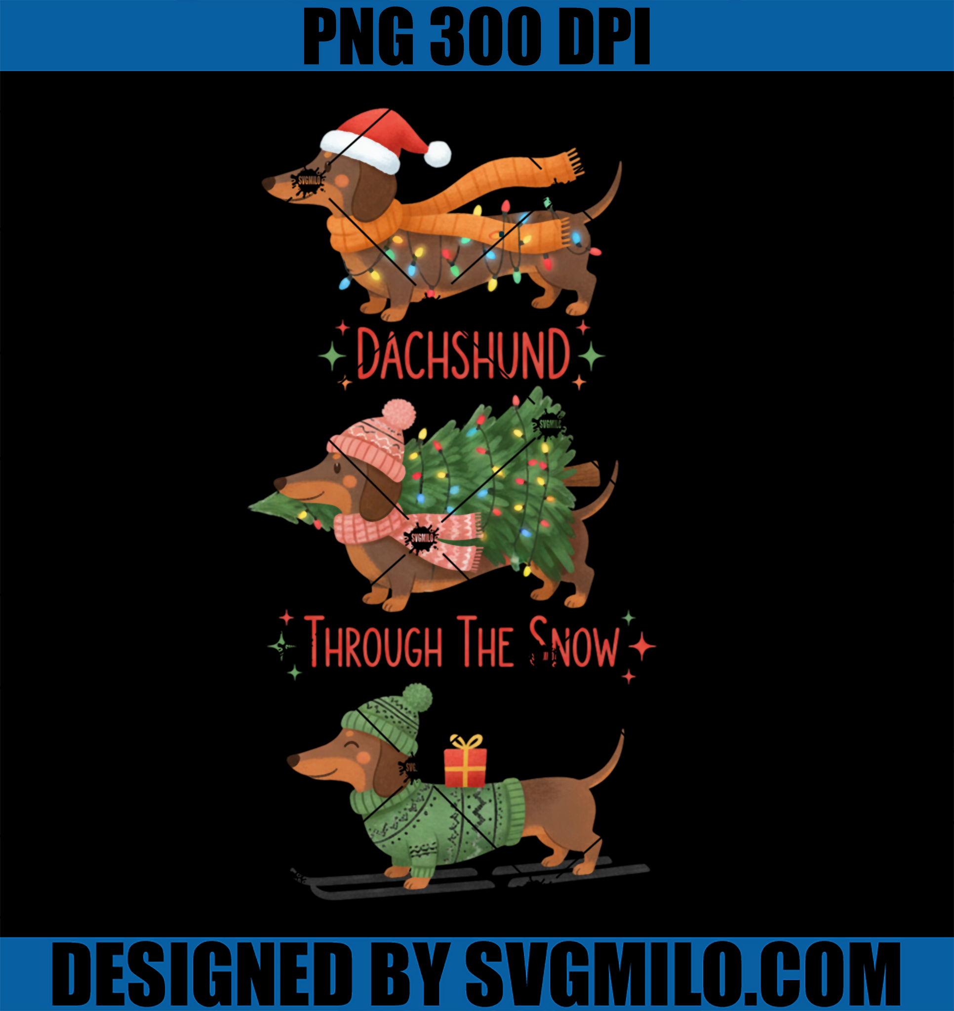 Dachshund Dogs Christmas PNG, Dachshund Through Snow PNG
