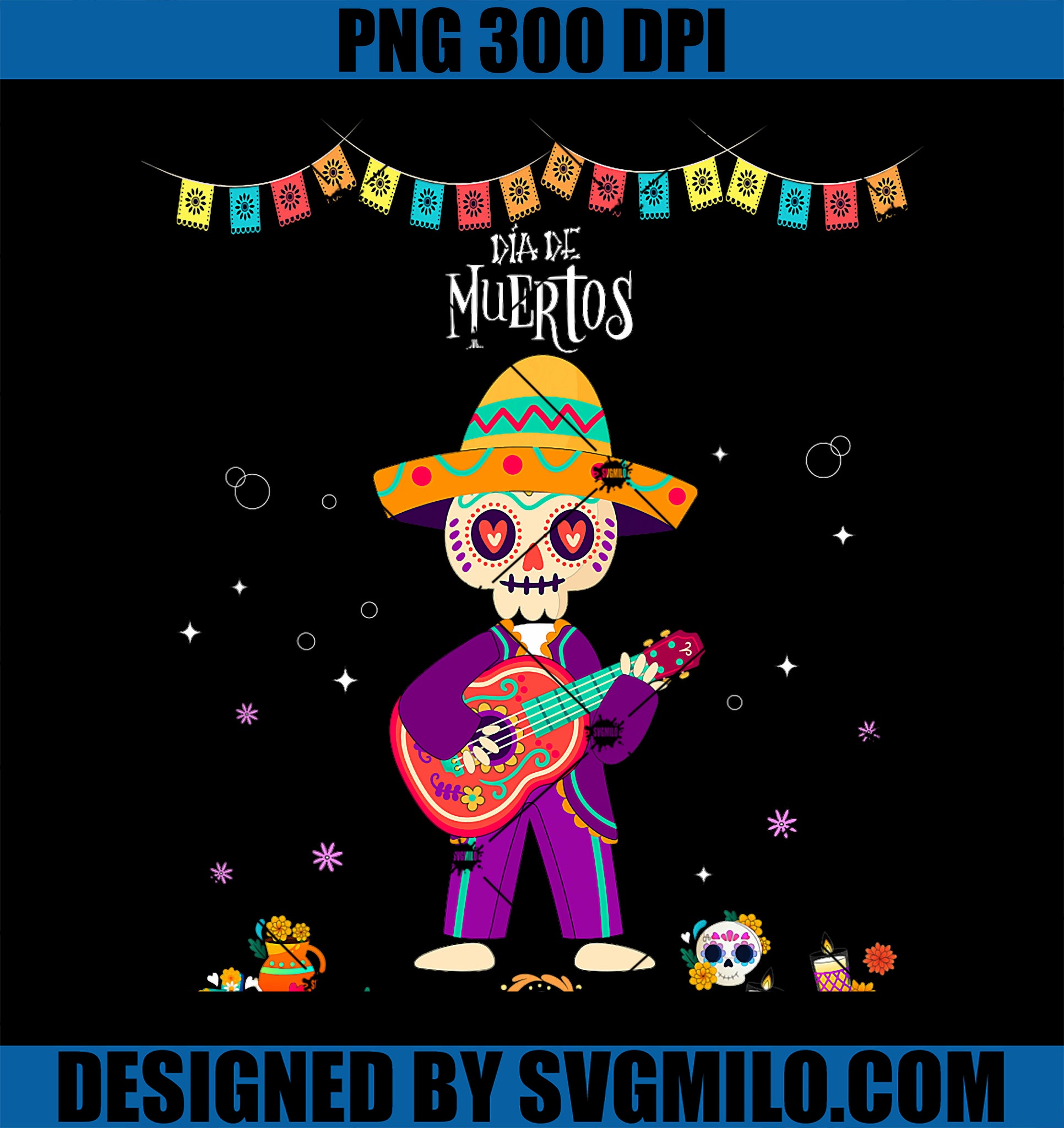 Dia De Los Muertos Skeleton Dancing with Guitar Hat Kids Boy PNG