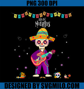 Dia De Los Muertos Skeleton Dancing with Guitar Hat Kids Boy PNG