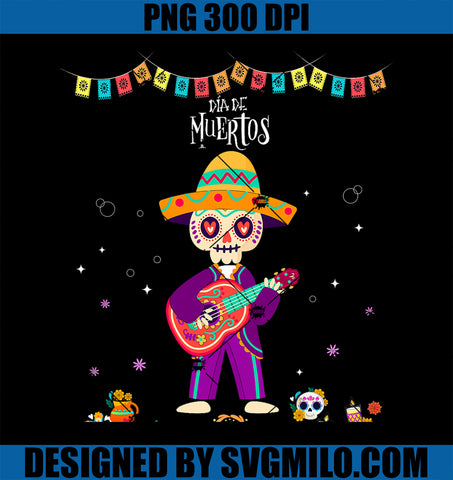 Dia De Los Muertos Skeleton Dancing with Guitar Hat Kids Boy PNG