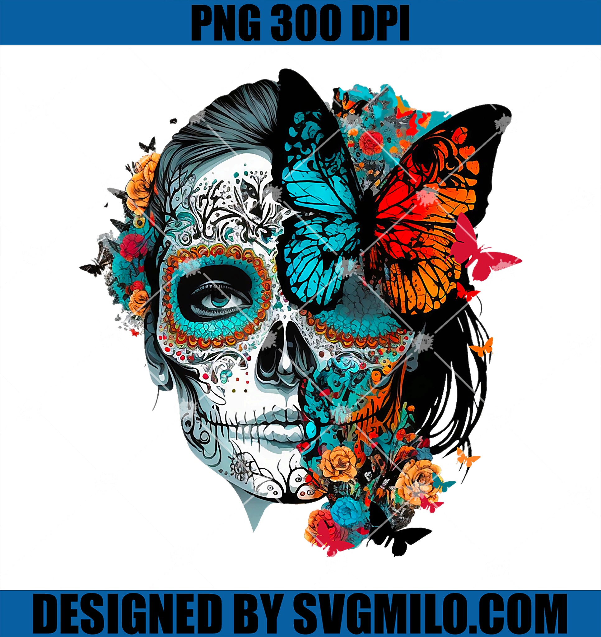 Dia de Los Muertos Floral Sugar Skull Gothic Day Of The Dead PNG