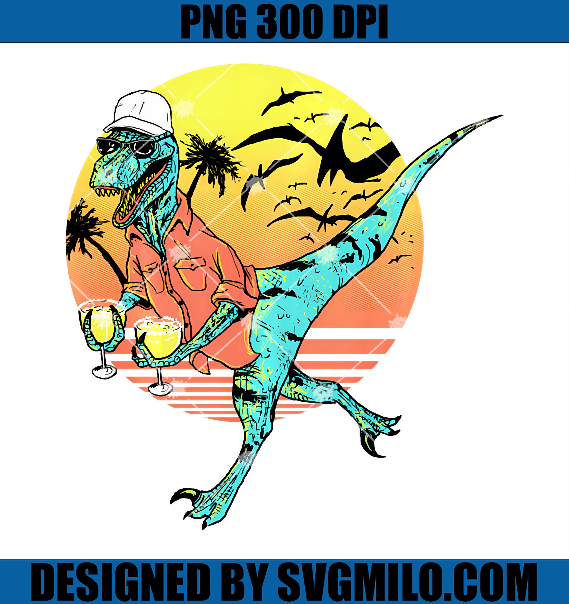 Dinosaur Wear Hat Summer Sunset PNG, Dinosaur Margaritas PNG