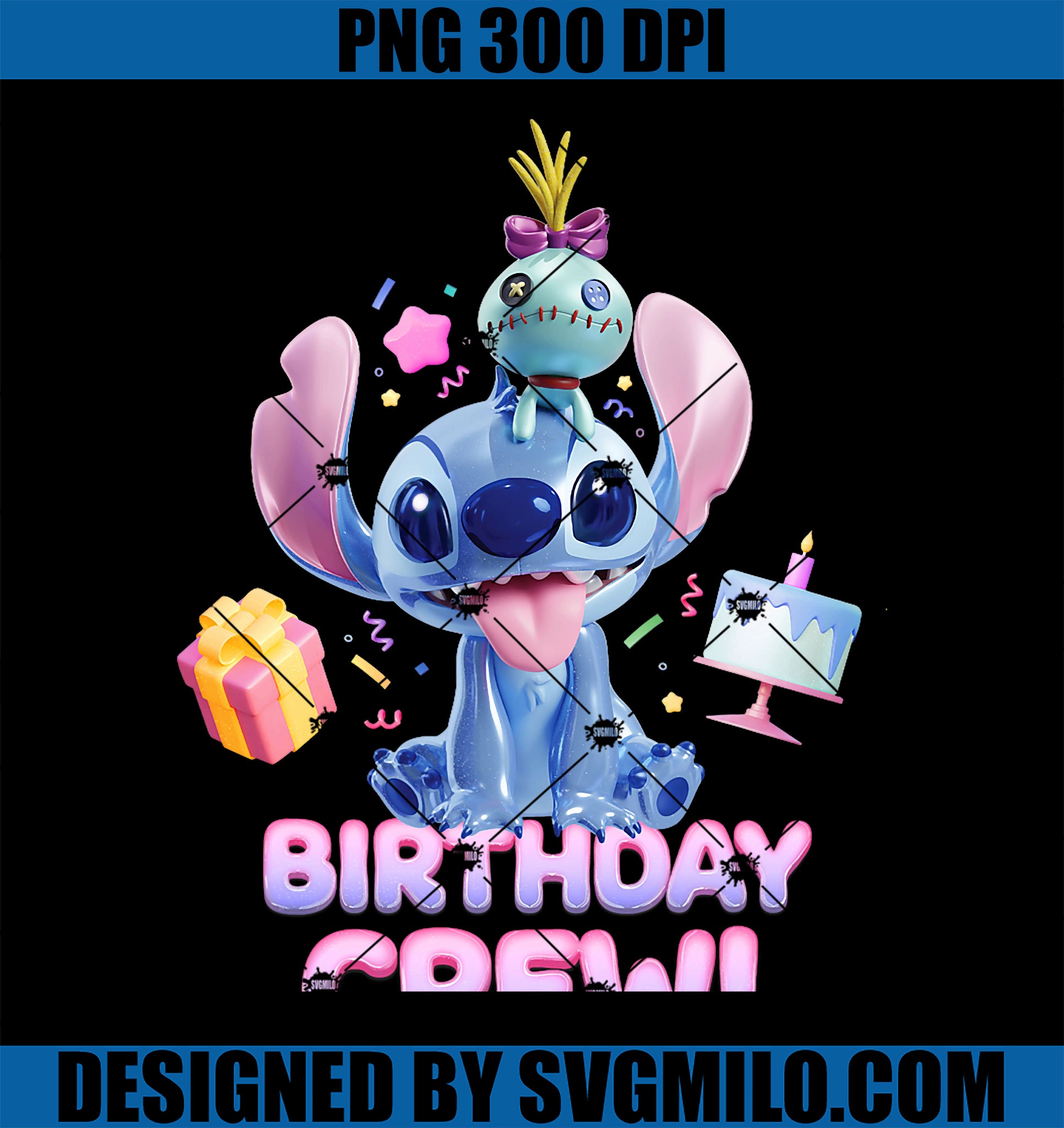 Disney Lilo & Stitch with Scrump Big Shiny Birthday Crew PNG