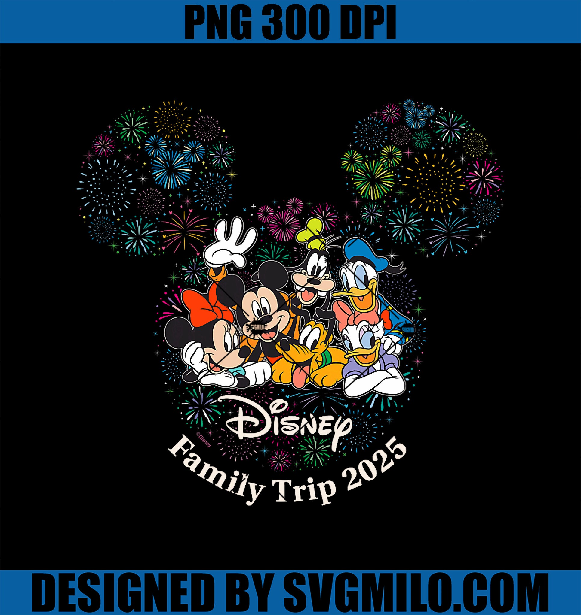 Disney Mickey & Friends Fireworks Vacation Family Trip 2025 PNG