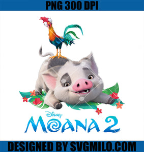 Disney Moana 2 PNG, Pua and Heihei with Official Movie Logo PNG