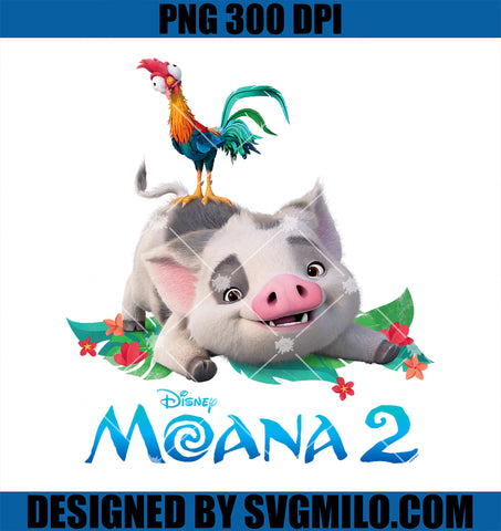 Disney Moana 2 PNG, Pua and Heihei with Official Movie Logo PNG