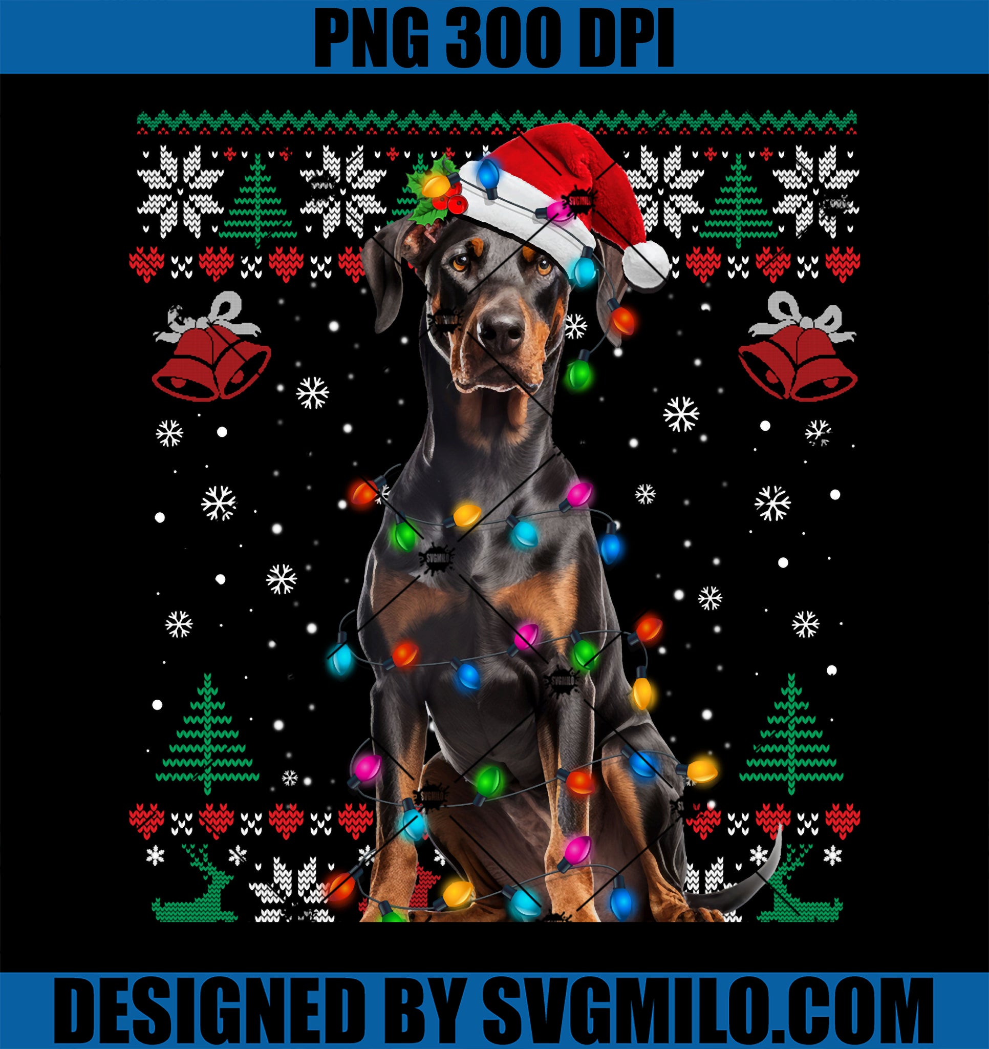 Doberman Christmas Santa Ugly Sweater Dog Lover Xmas PNG