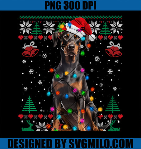 Doberman Christmas Santa Ugly Sweater Dog Lover Xmas PNG