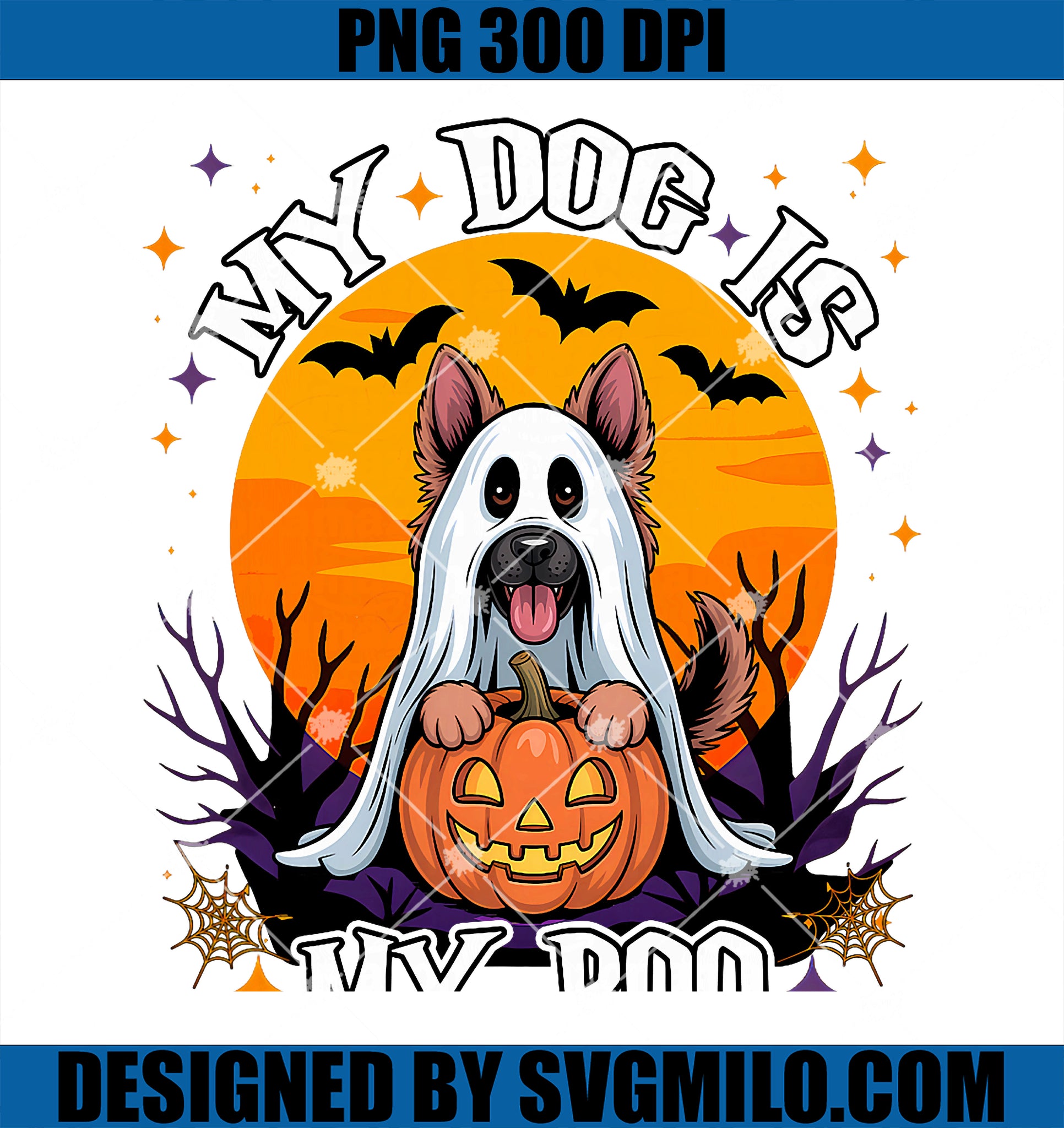 Dog Halloween Ghost Pumpkin German Shepherd PNG, My Dog Is My Boo PNG