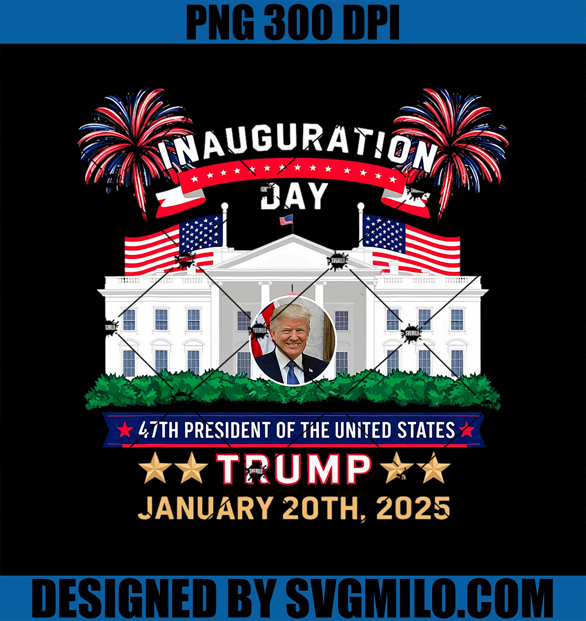 Donald Trump Inauguration Day 2025 47th President 47 US Flag PNG