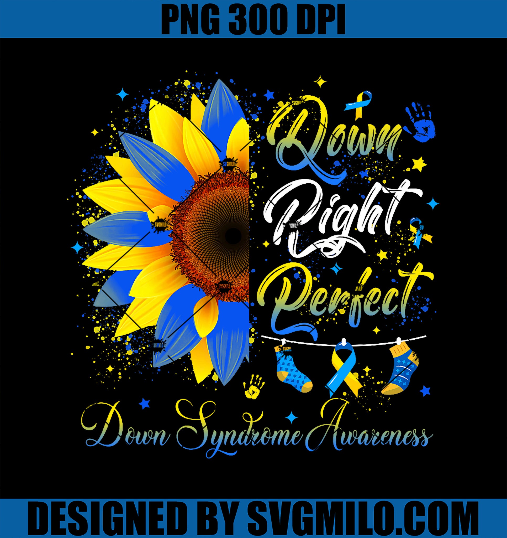 Down Right Perfect Down Syndrome Awareness PNG, Ribbon Sunflower PNG