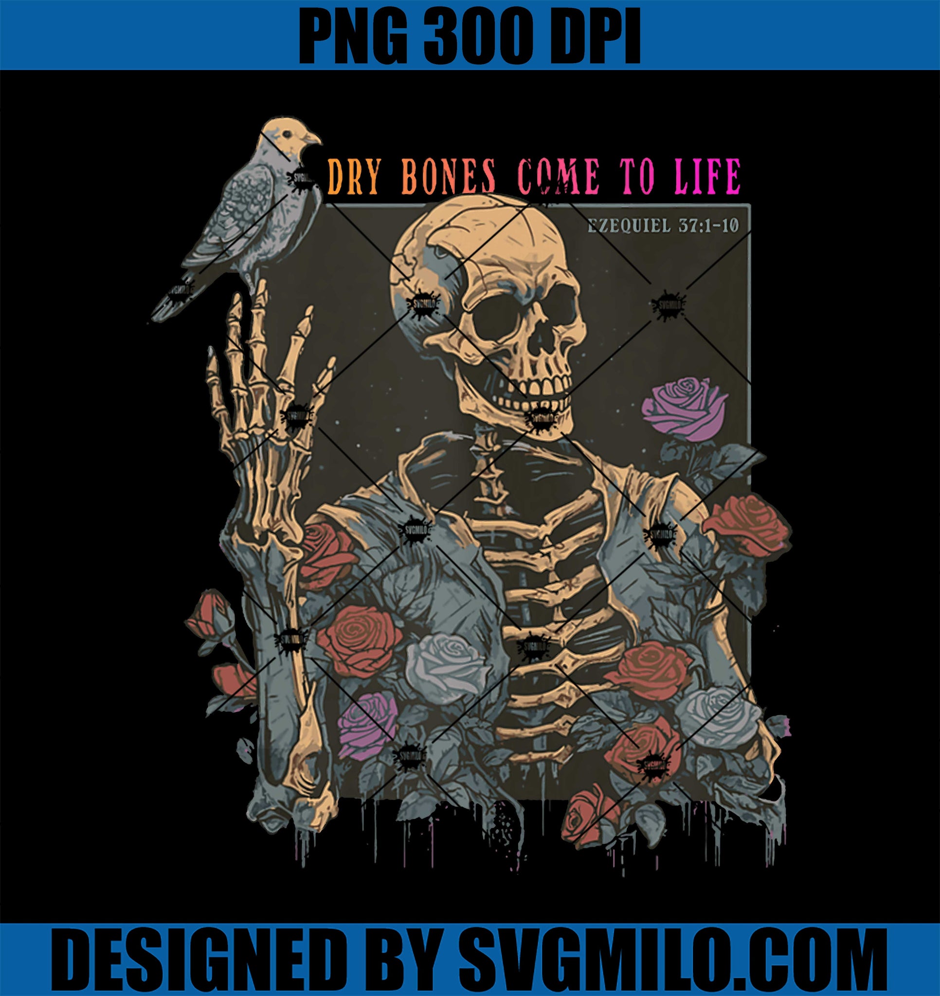 Dry Bones Come To Life PNG, Skeleton Flower PNG, Halloween PNG