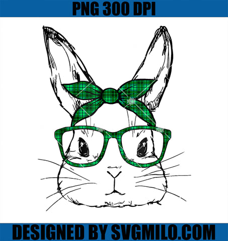 Easter Bunny Face PNG, Green Buffalo Plaid Glasses St Patrick Day PNG