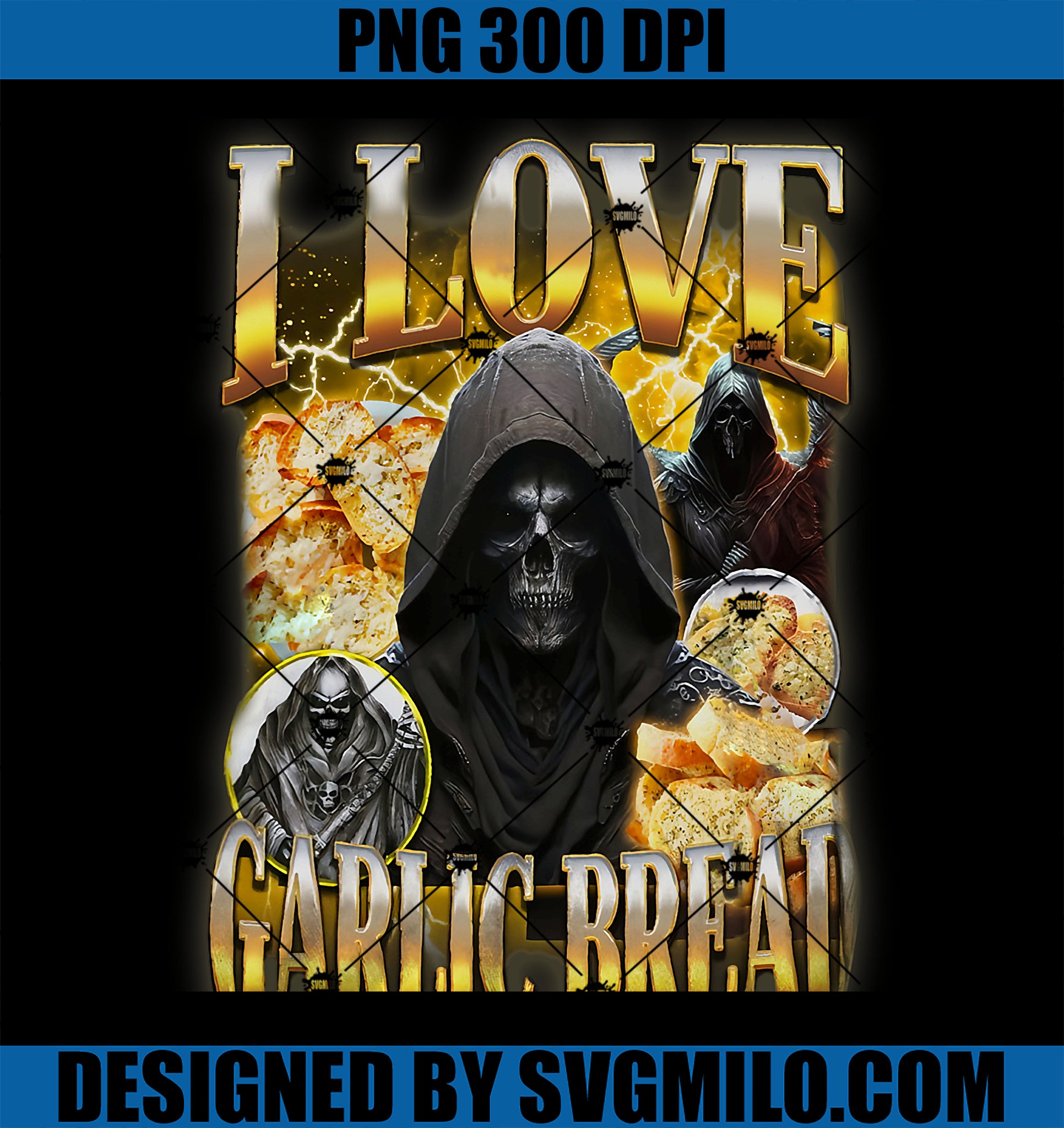 Edgy Skeleton I Love Garlic Bread Funny Cringe Skeleton PNG