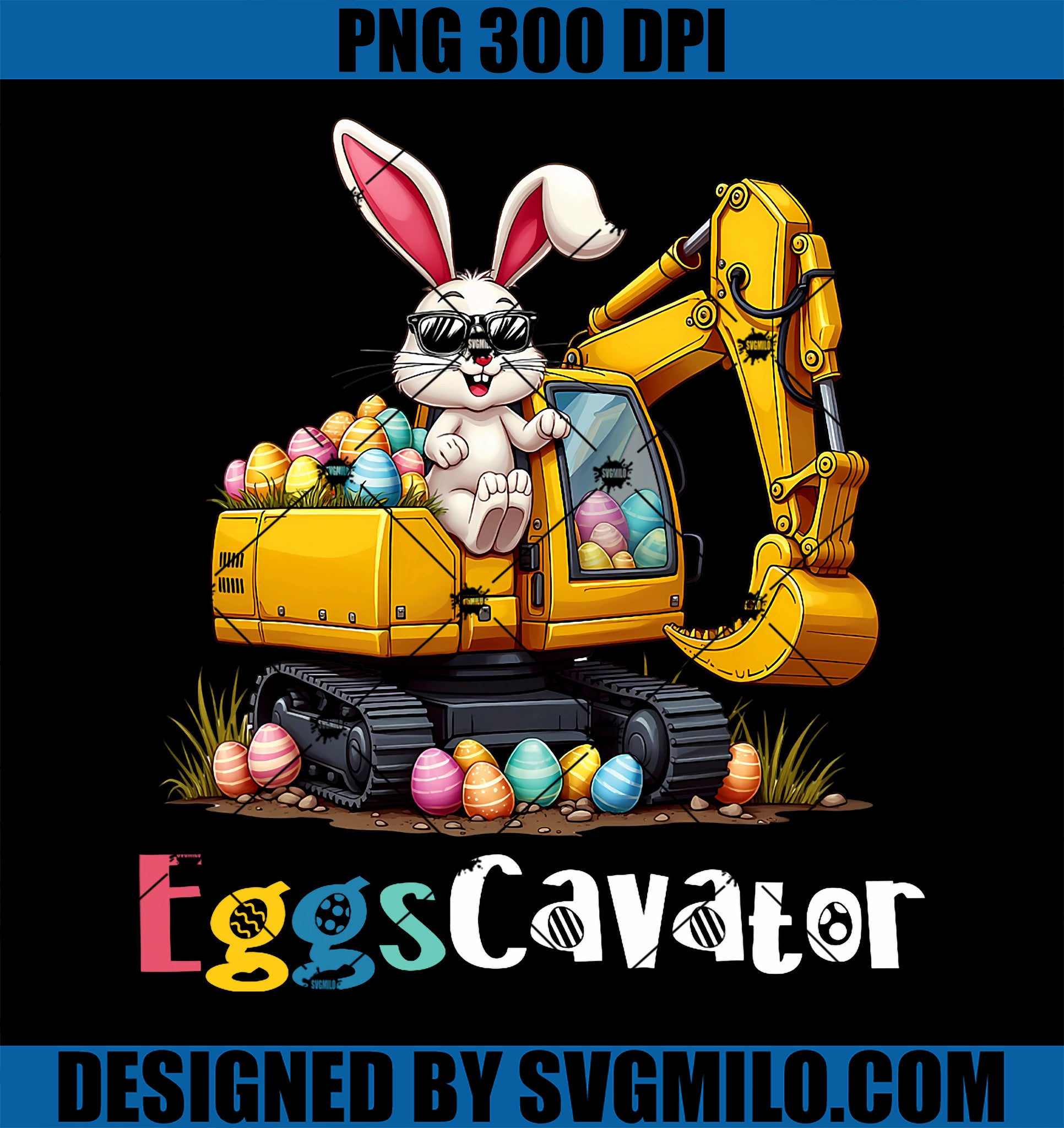 Eggs-Cavator Easter PNG, Bunny Excavator PNG