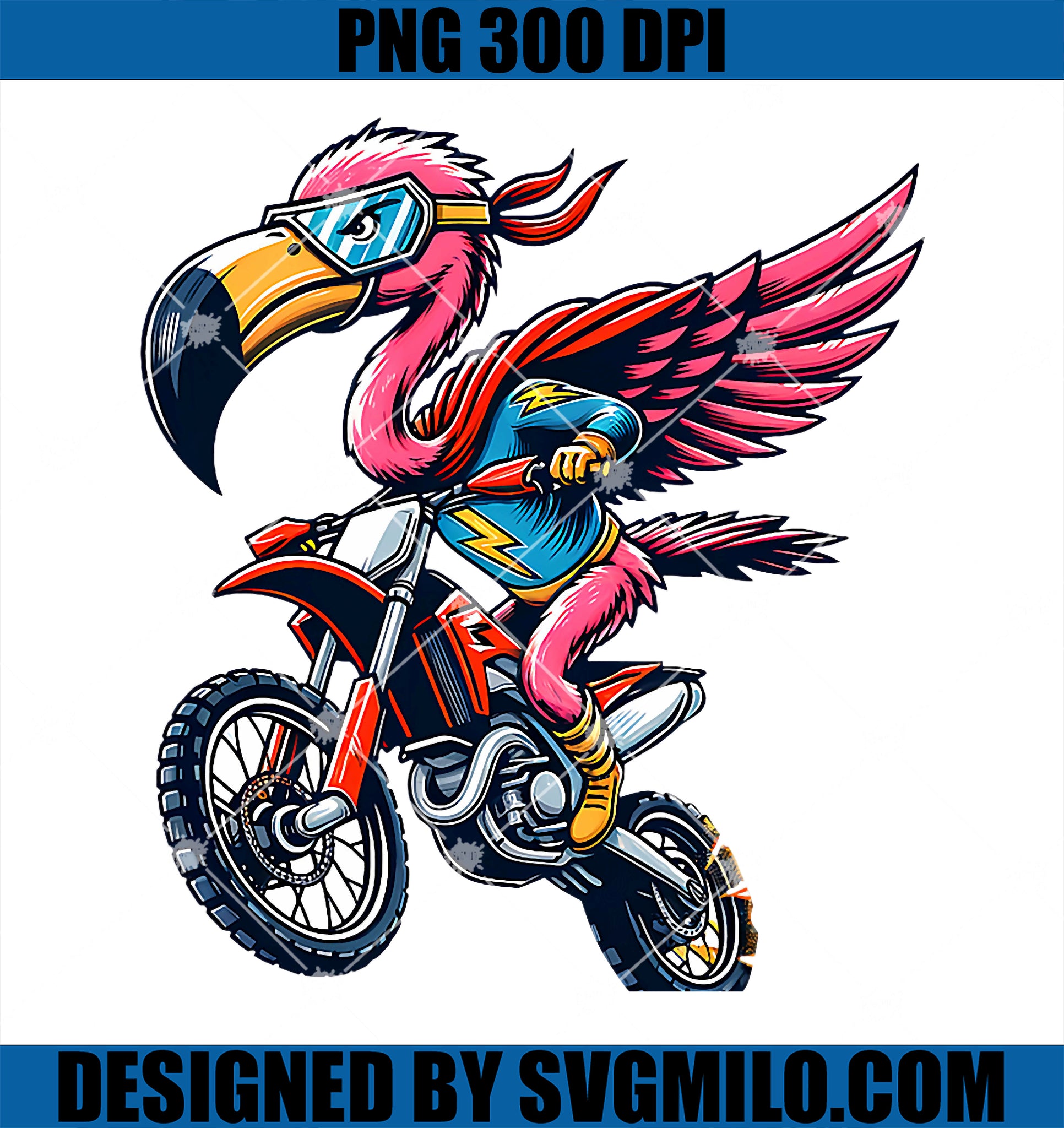 Enduro Flamingo PNG, On Motorcycle PNG