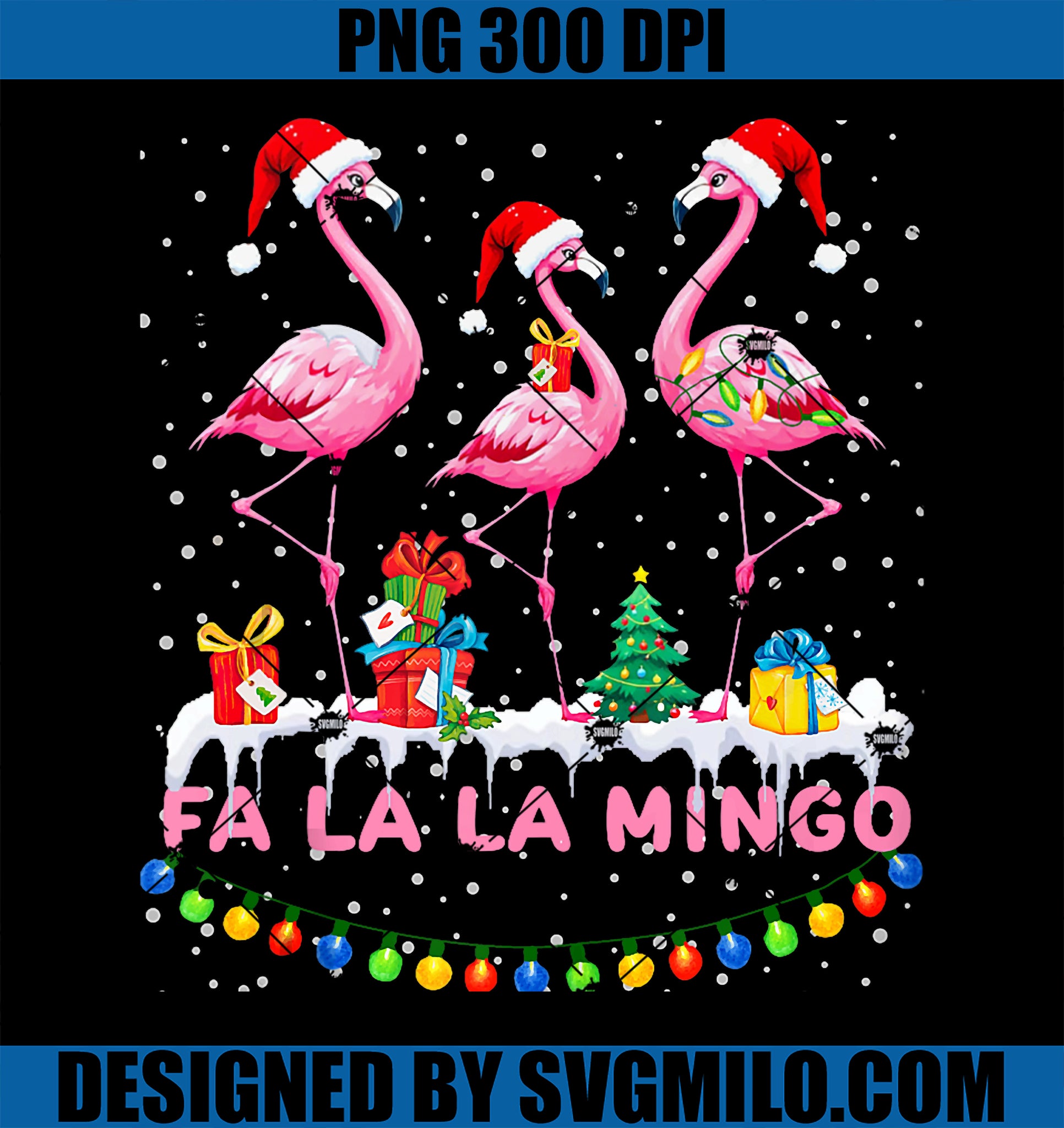 Fa La La Mingo Flamingo Christmas Tropical Xmas Tree Lights PNG