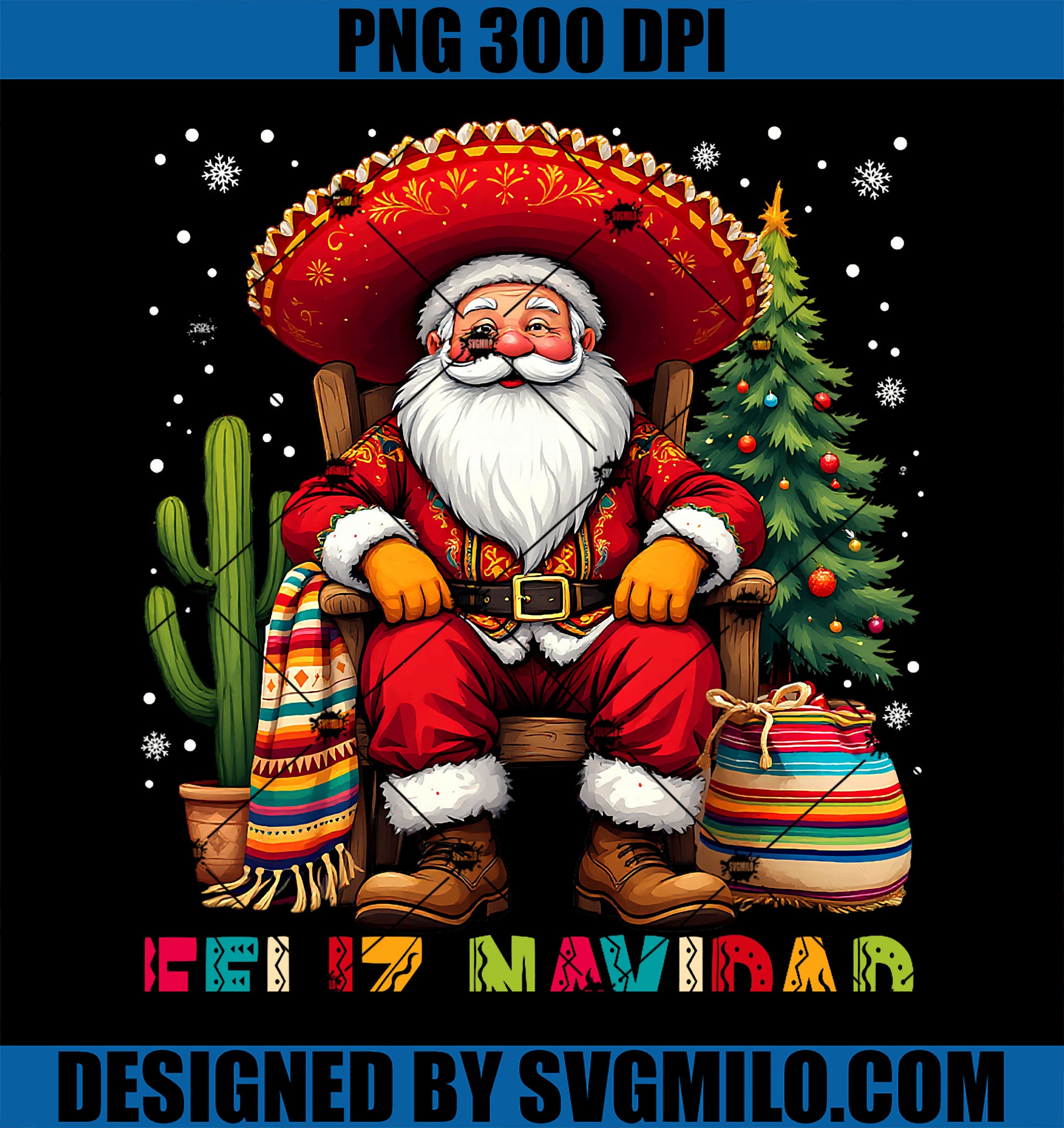 Feliz Navidad Xmas Santa Sombrero Mexican PNG