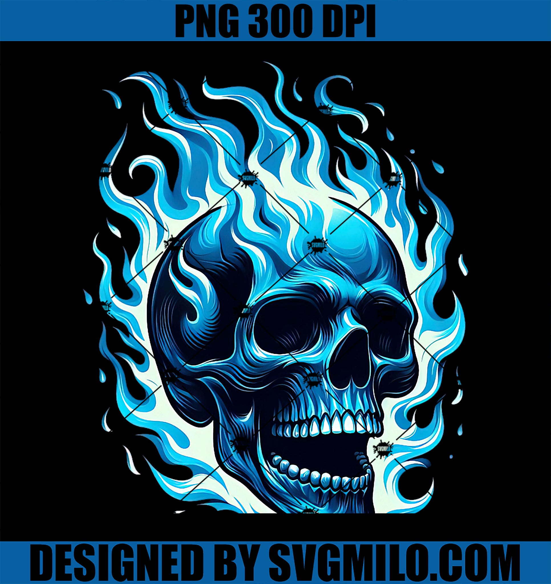 Flaming Blue Skull Cool Fun PNG