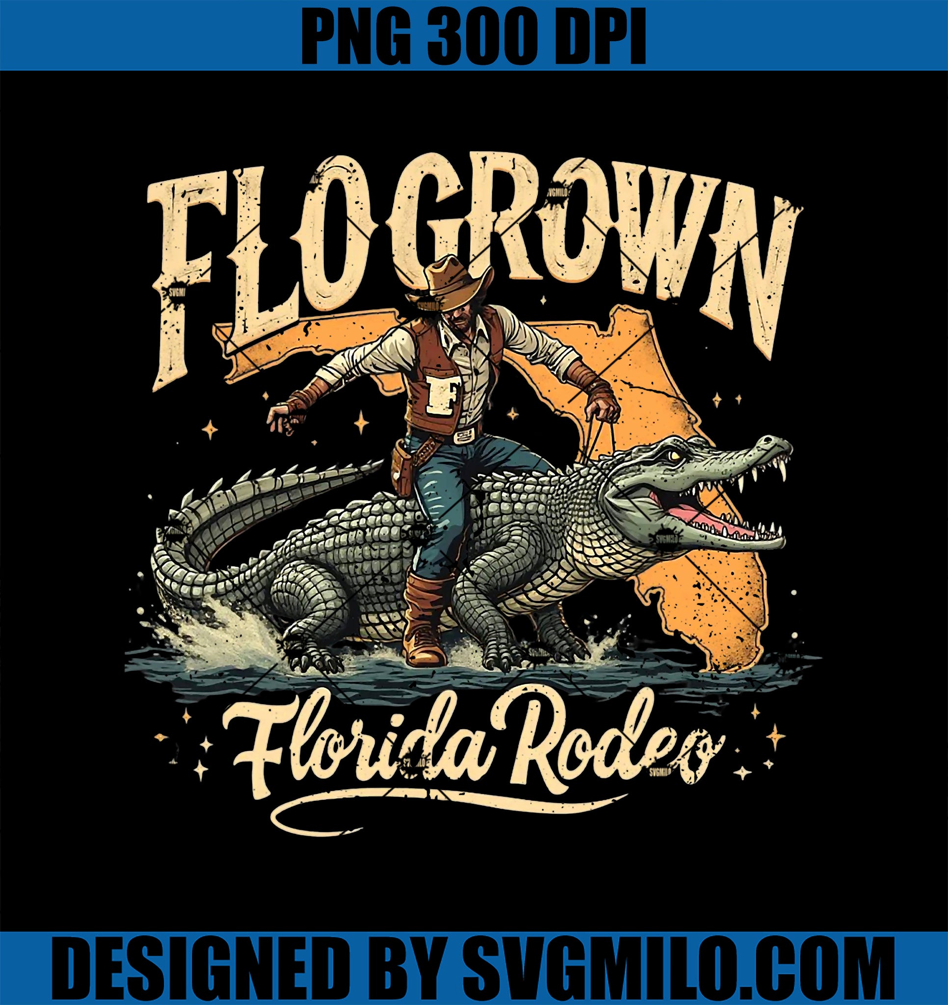 Flo Grown Florida FL Alligator Rodeo Humor PNG