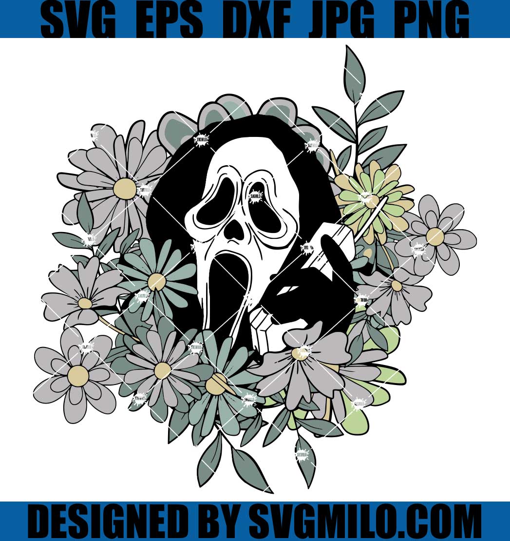Floral Ghost Face Halloween SVG, Floral Horror Movie SVG