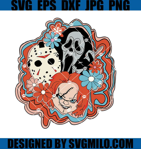 Floral Horror Movie Characters SVG,Trendy Halloween PNG, Trendy Halloween SVG, Horror Movie SVG