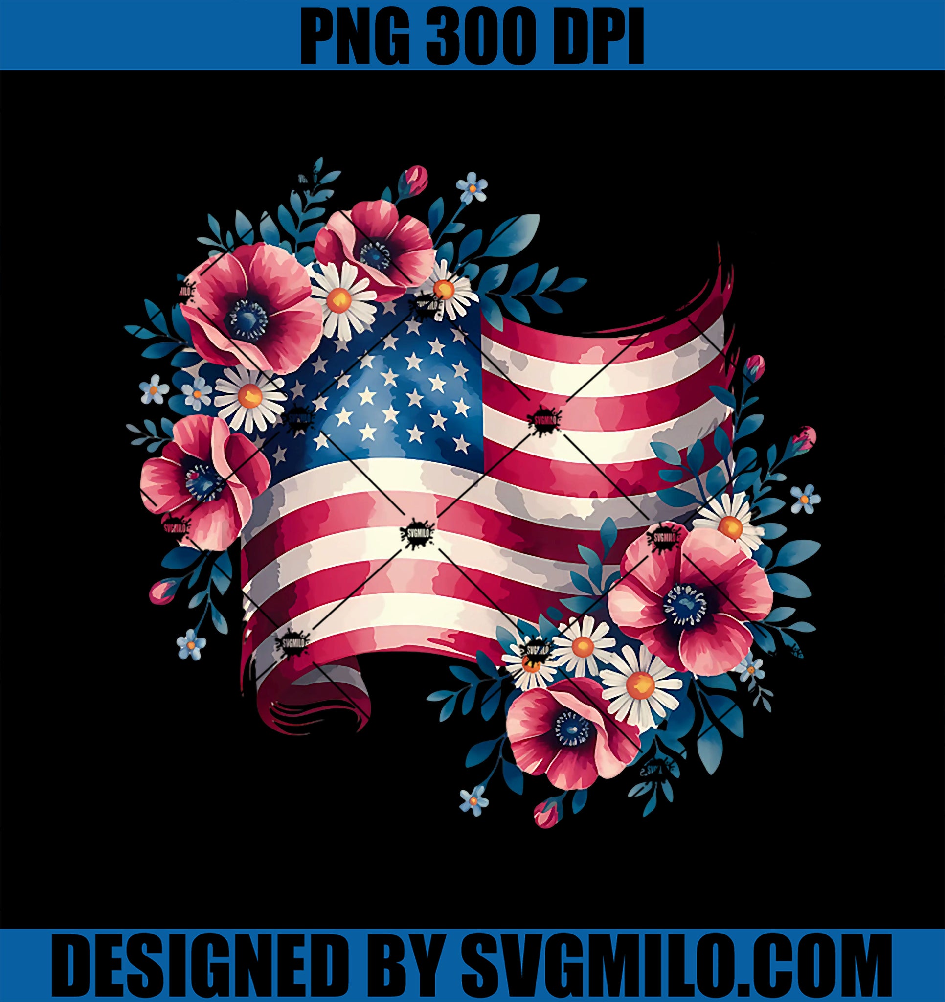 Floral American Flag Wildflowers PNG, 4th Of July Women Party PNG
