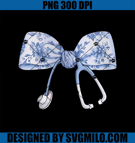 Floral Cute Blue Coquette Bow Stethoscope Registered Nurse PNG