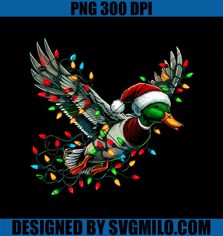 Flying Santa Duck with Christmas Lights Hunting Season PNG