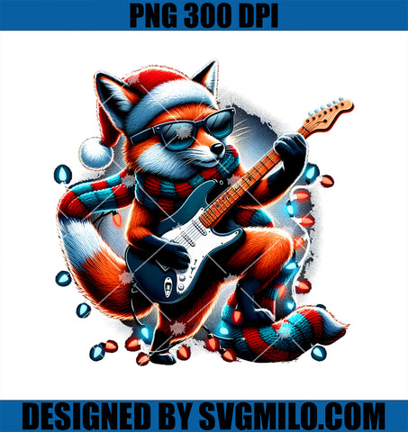 Fox Christmas Playing Guitar PNG, Funny Fox Christmas Light Xmas PNG