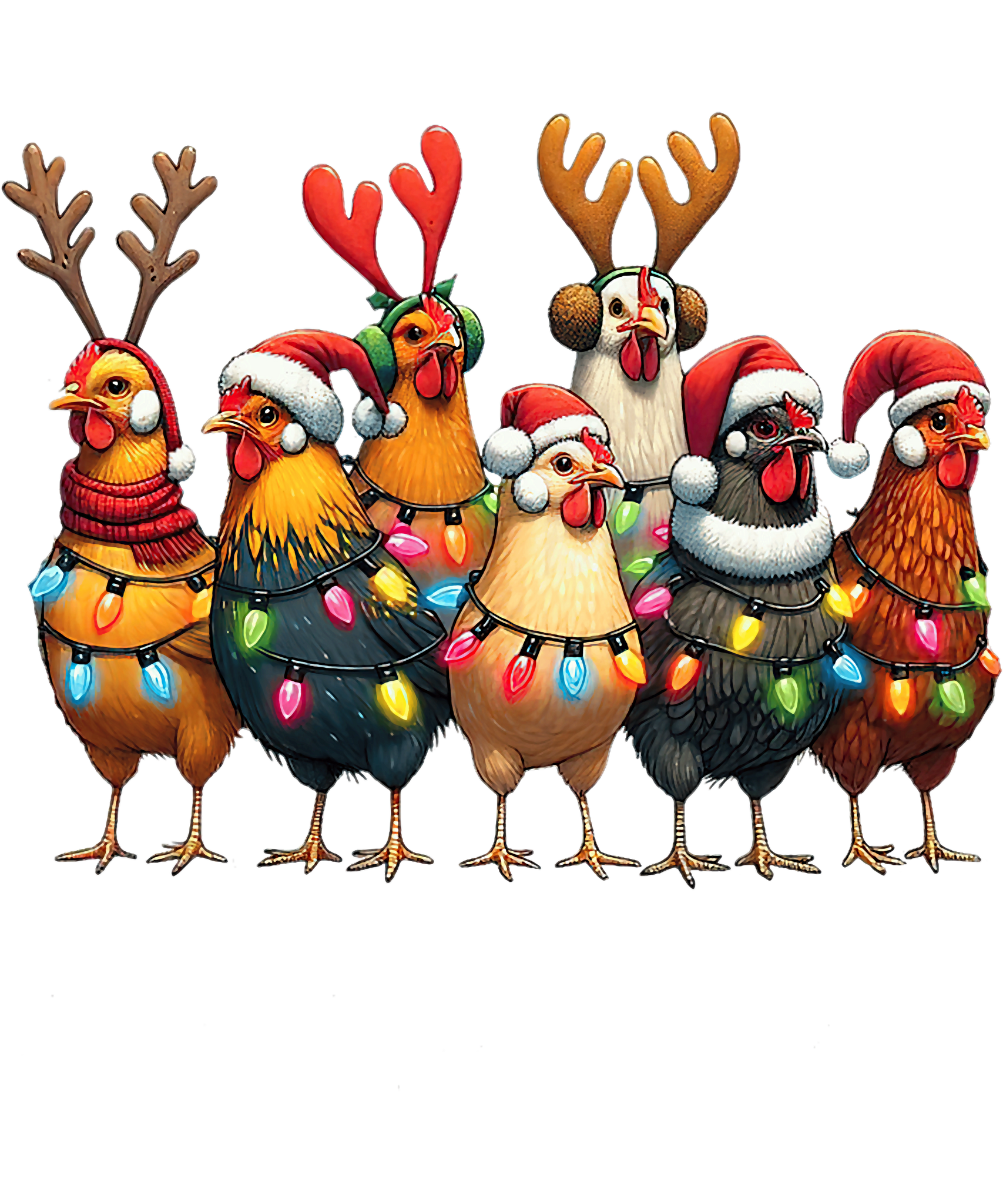 Funny Chicken Christmas Lights Farm Animal PNG, Cute Xmas Holiday PNG