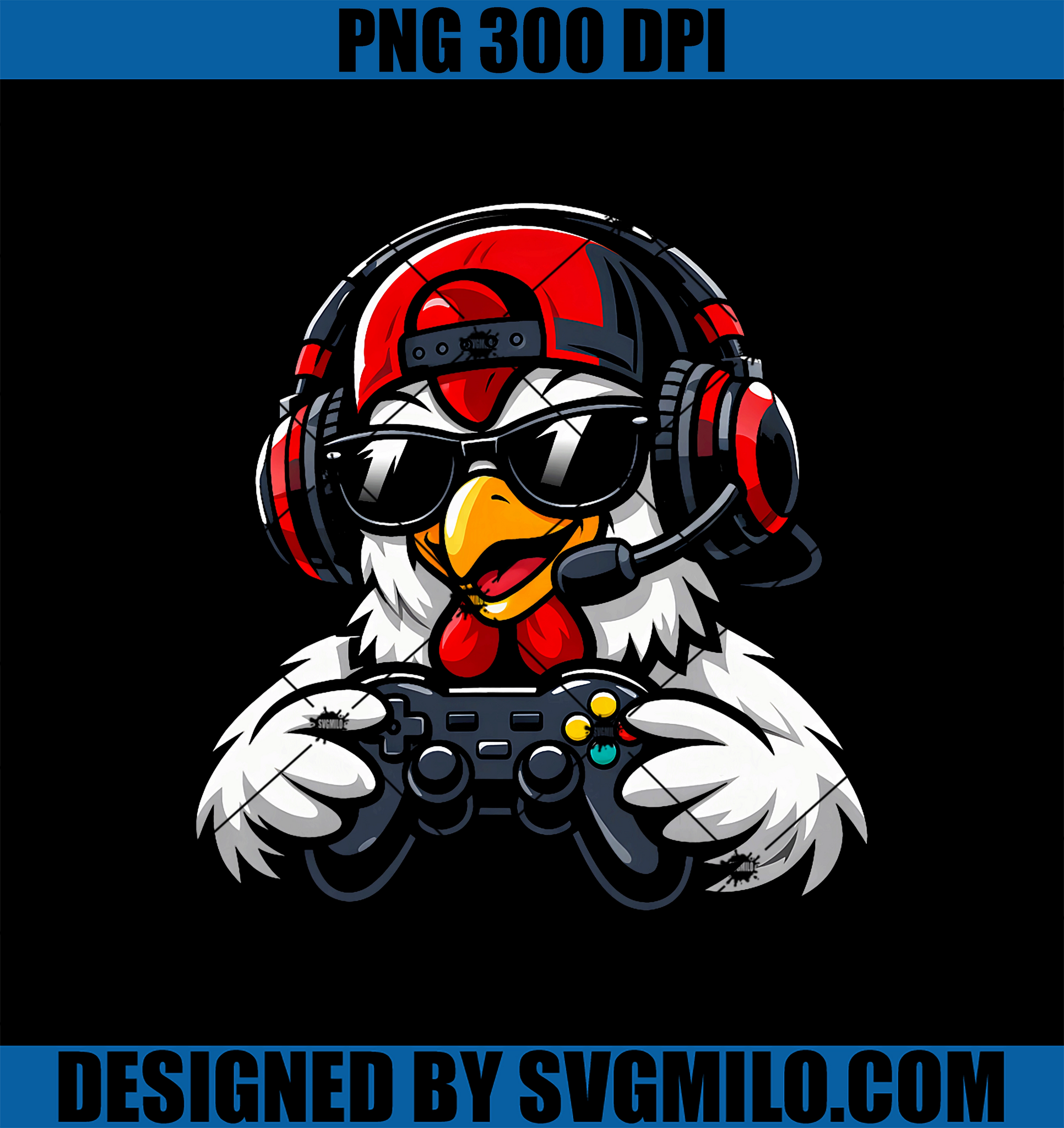 Funny Chicken Gamer PNG, Tee Gaming Headset Gamepad Video Games PNG