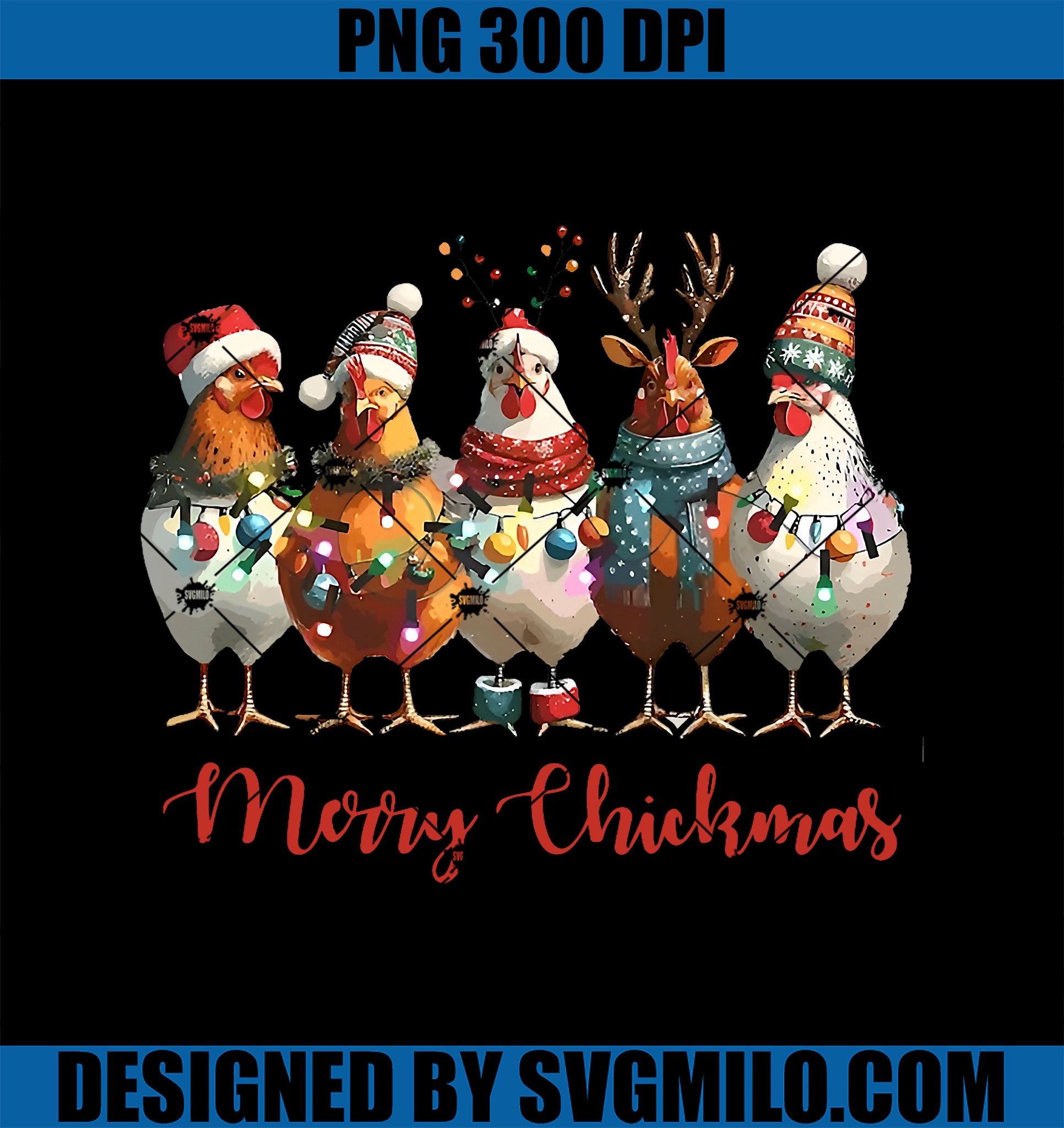 Funny Chicken Merry Chickmas Christmas Lights Farm Animal PNG