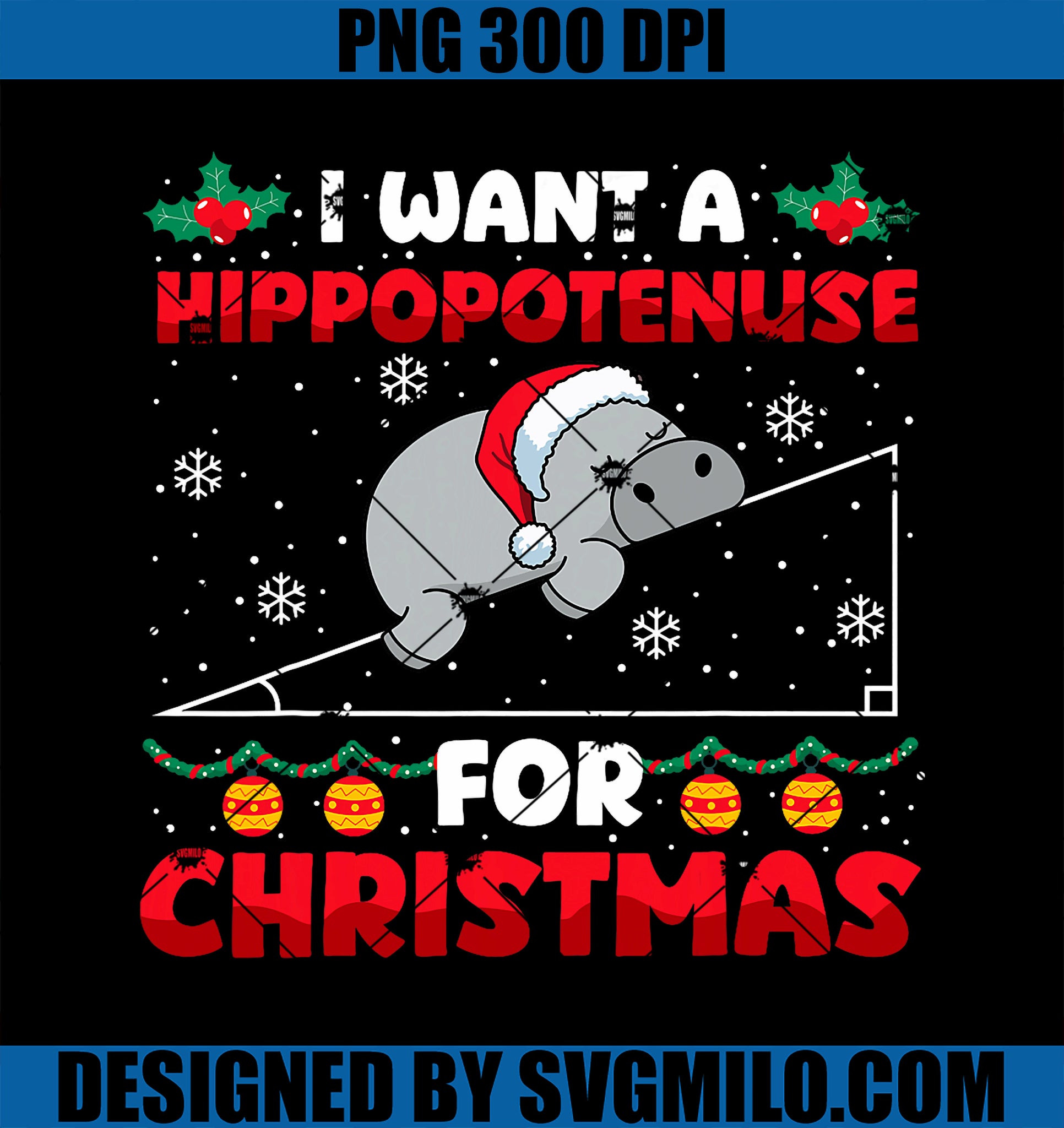 Funny Christmas Math Teacher Hippopotenuse Math Lovers Xmas PNG