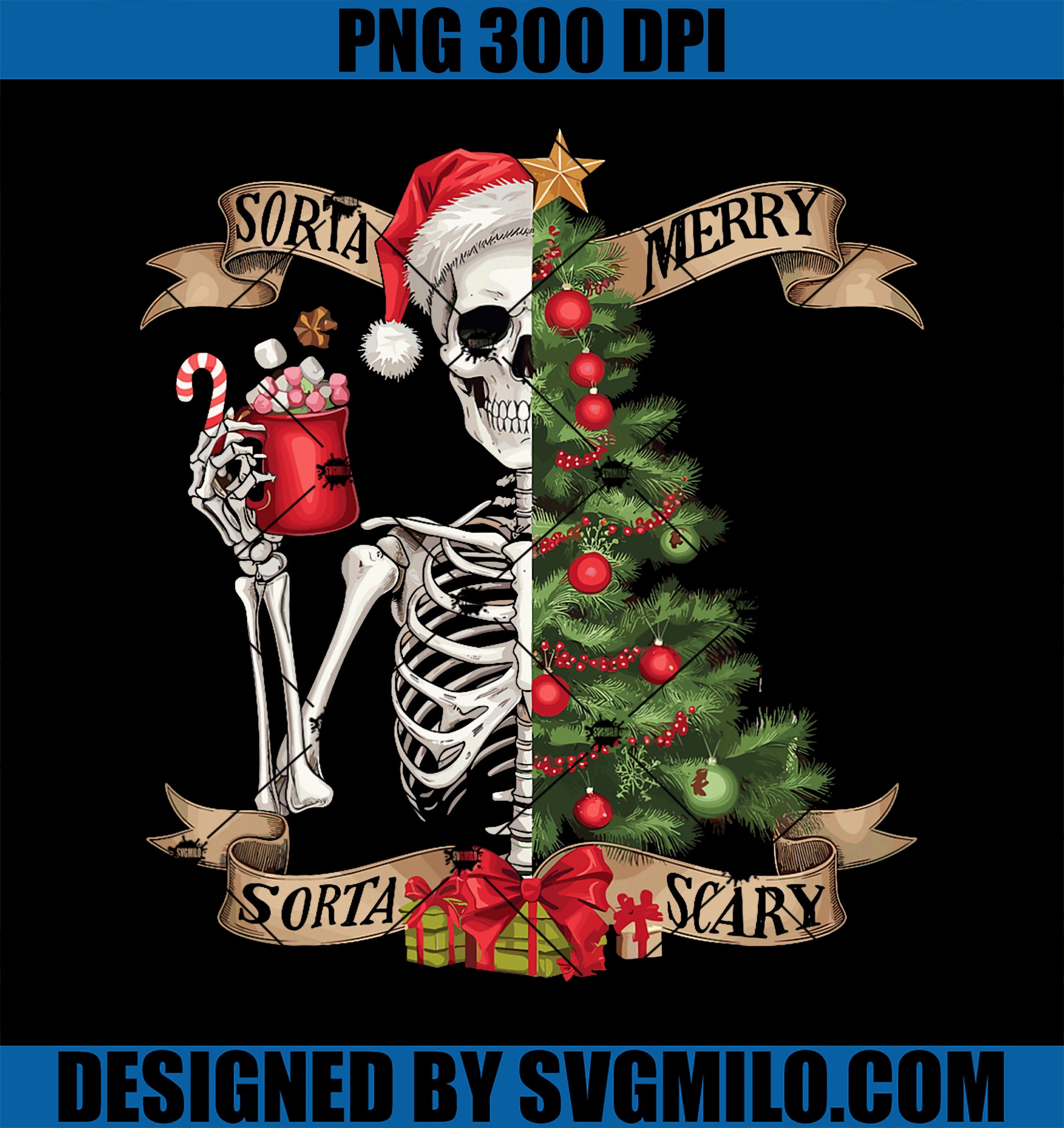 Funny Christmas Skeleton Sorta  PNG, Merry Sorta Scary Tree Xmas PNG