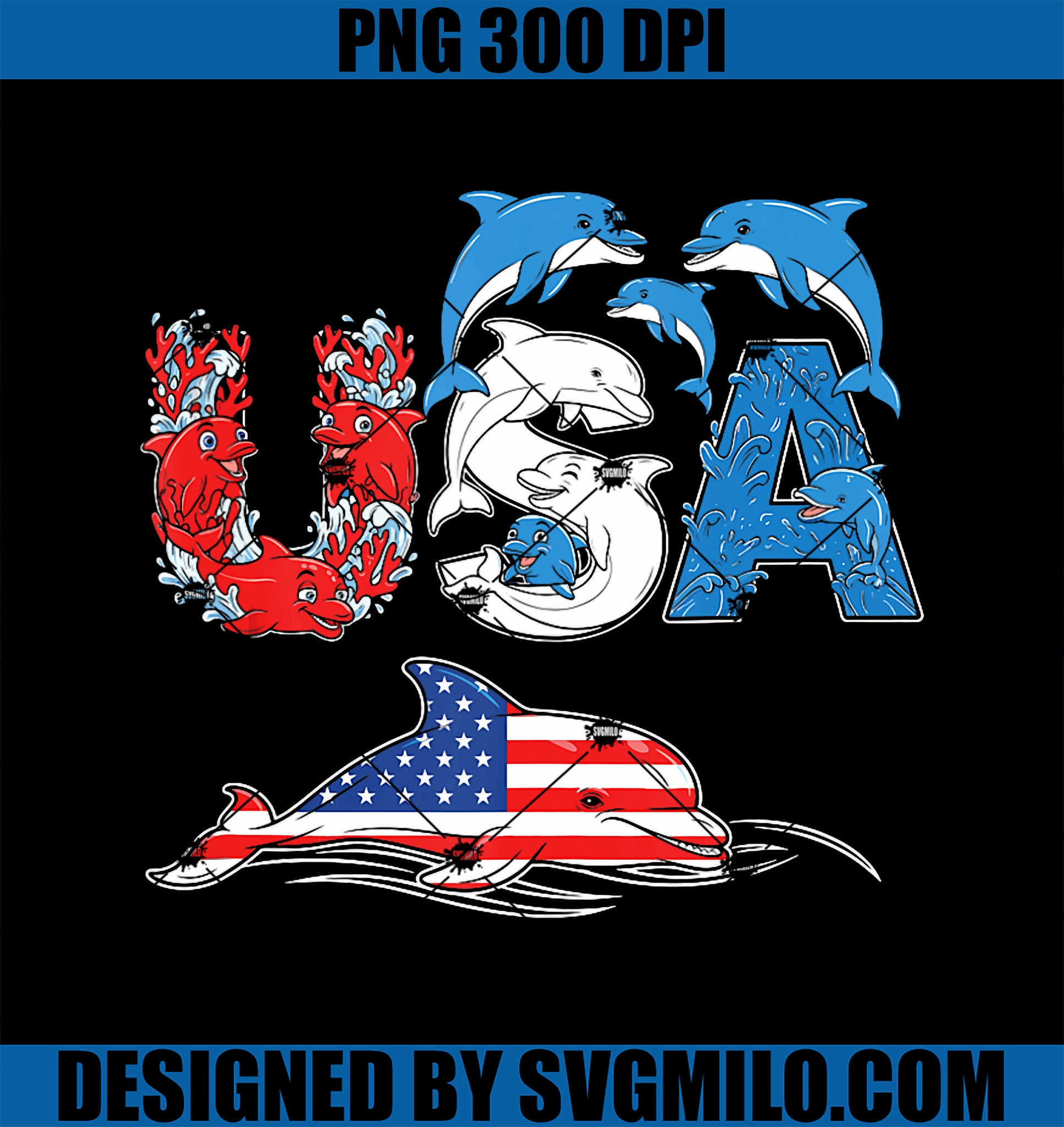Funny Dolphin American USA Flag PNG, 4th Of July PNG