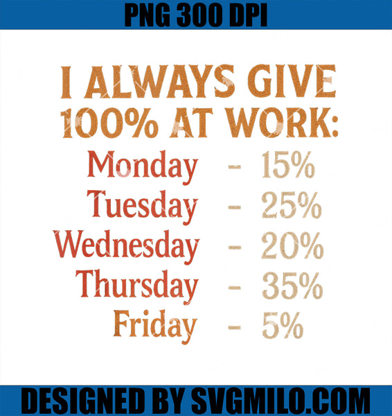 Funny I Always Give 100 Percent At Work PNG, Labor Day PNG