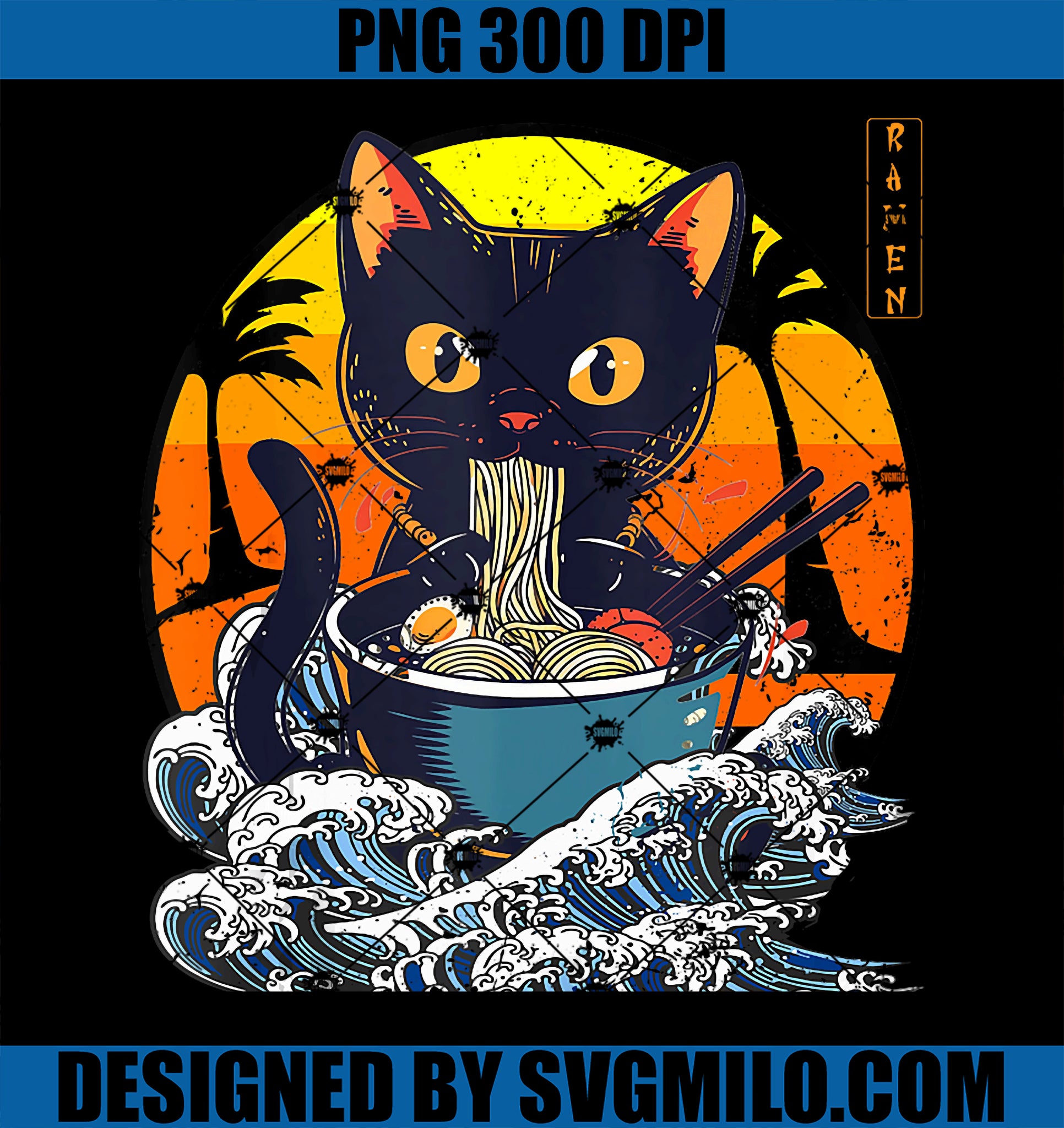 Funny Kawaii Cat Eating Ramen PNG, Noodles Japanese Art Anime PNG