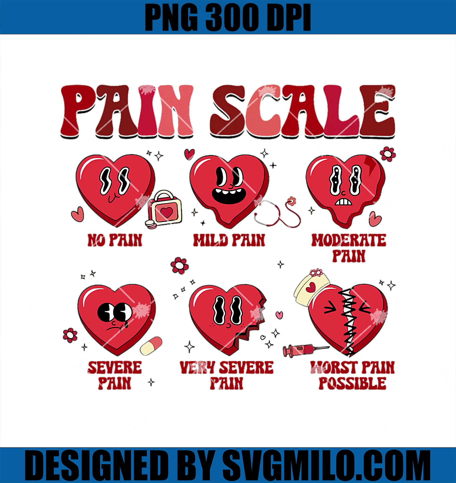 Funny Pain Scale Valentine Medical Holiday Pain Assessment PNG