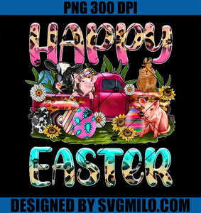 Funny Pig Cow Chicken Goat Bunny With Truck Easter Day PNG